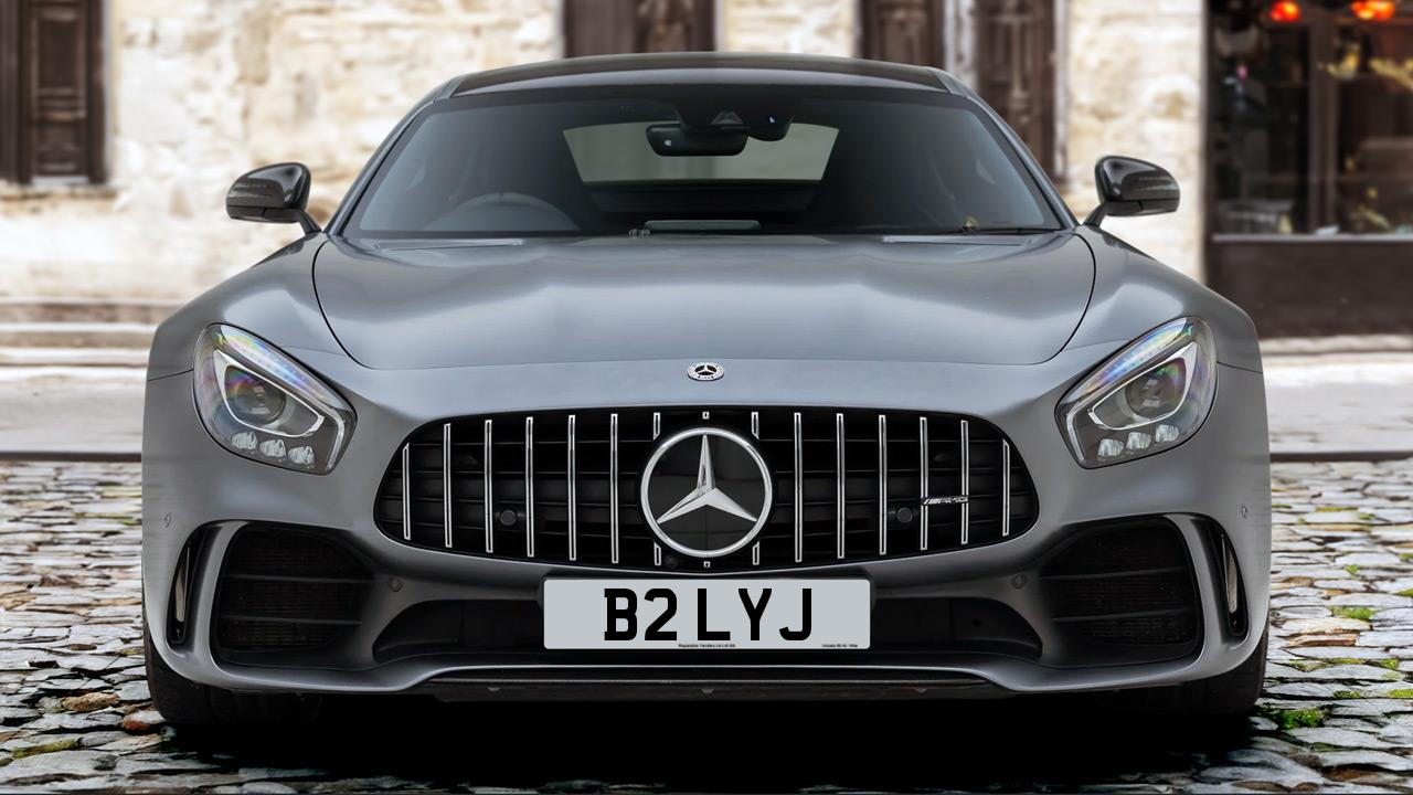 A Mercedes-Benz AMG GTR bearing the registration B2 LYJ